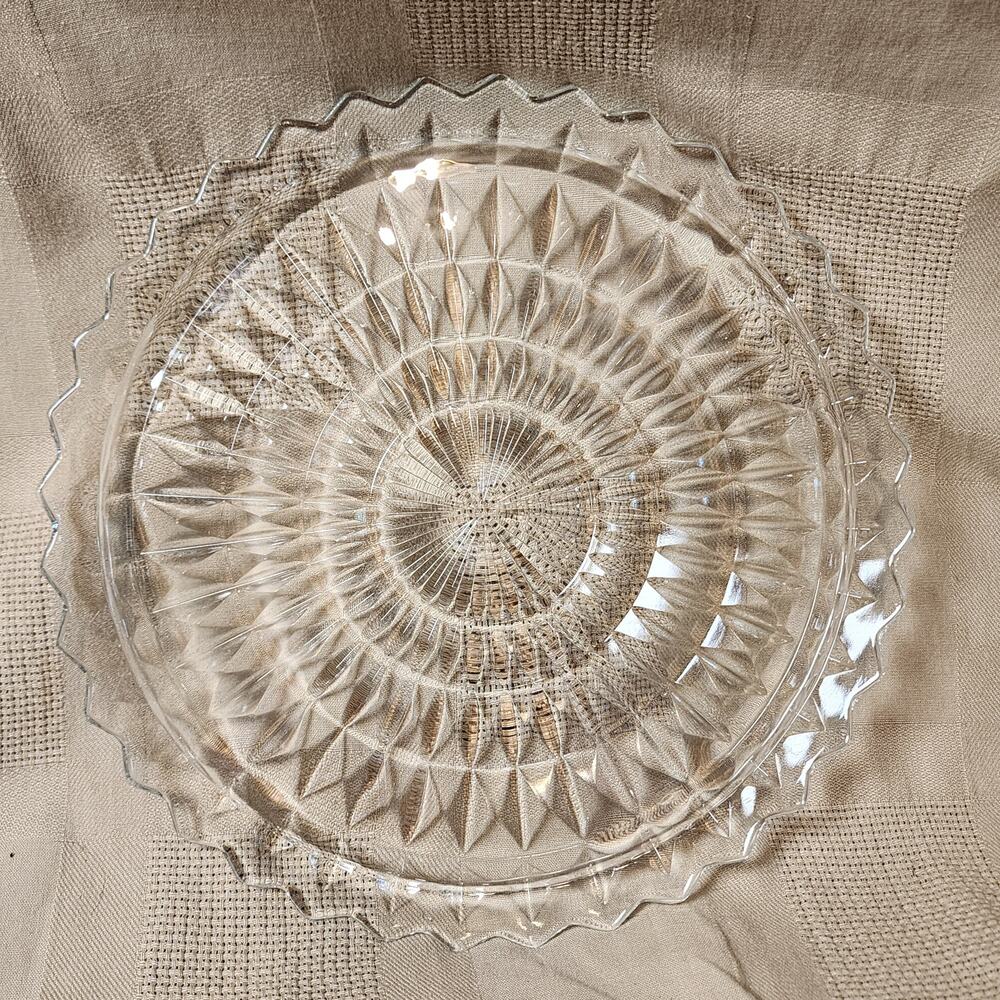 Vintage Jeannette Windsor Diamond Pattern 10 1/4 Cake Plate Depression Glass